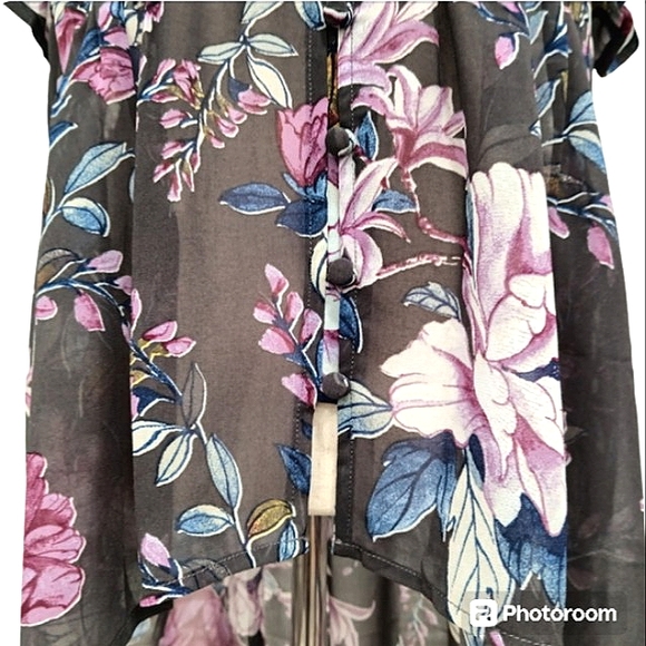 🎁 NWOT Torrid, Sheer, Hi-Lo Tunic. Elastic Waist, Short Sleeves, Fabric Buttons - Picture 6 of 16